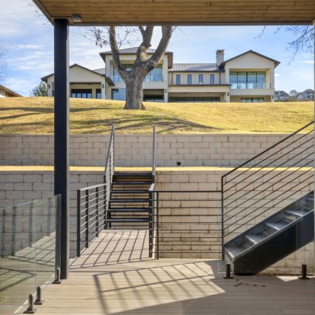 Custom dock entry ramp with shade structure built by Longhorn Docks in Austin, Texas